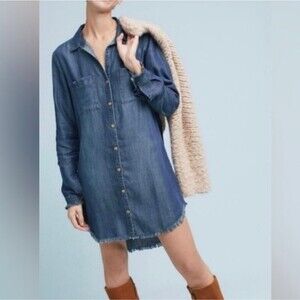 hope & harlow denim tencel shirt dress frayed bottom